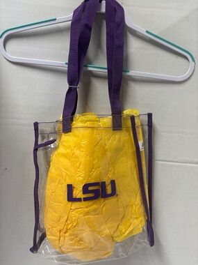 LSU Clear Tote Bag with Purple Trim and Yellow Insert